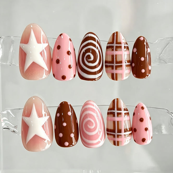 Decorative Press-On Nail Art Set with Unique Designs Bowlift