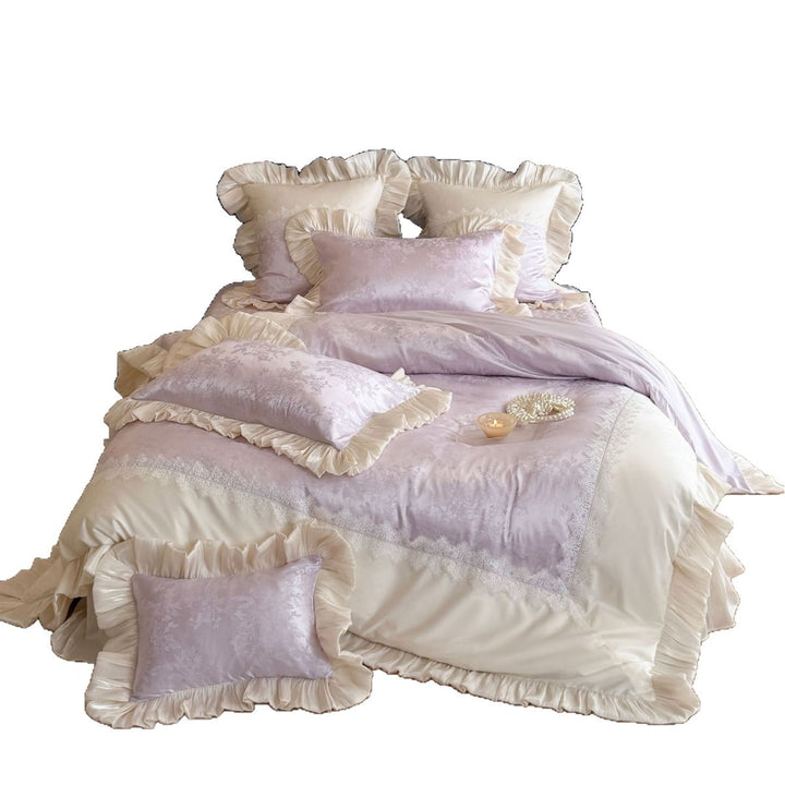 Luxury Ruffled Jacquard Satin Duvet Cover Set