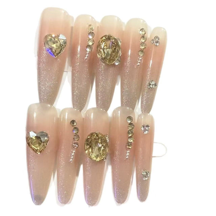Artificial nails with sparkling rhinestone and lace accent