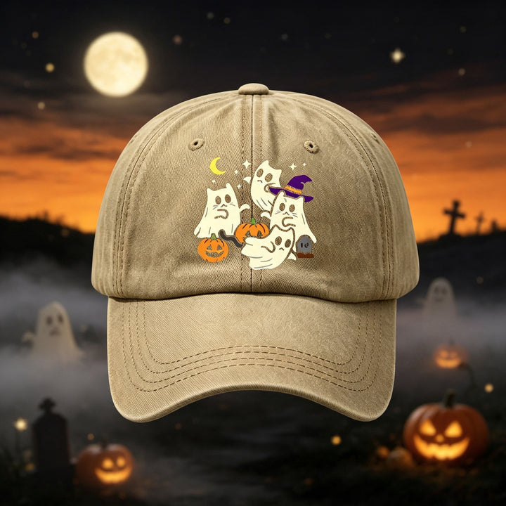 Halloween Cartoon Ghost Embroidered Cotton Baseball Cap Bowlift