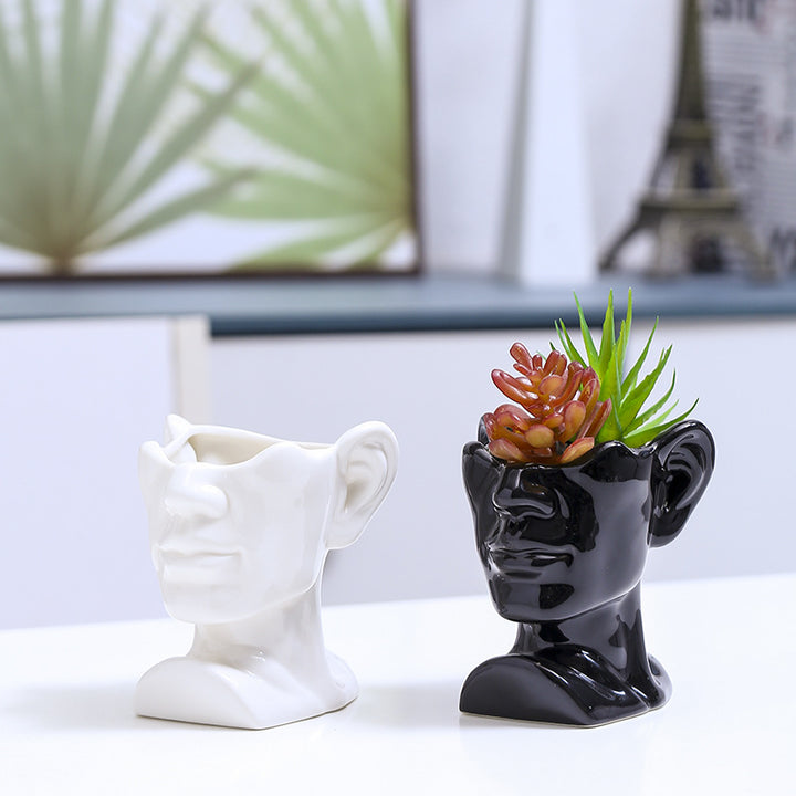 Artistic Head-Shaped Ceramic Succulent Planter Bowlift