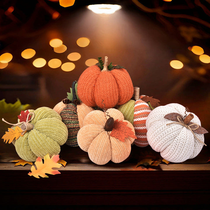 Handcrafted knitted decorative pumpkin as autumn table decoration