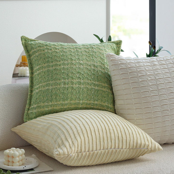 Square decorative cushion cover with padded knots and woven checkered structure Bowlift
