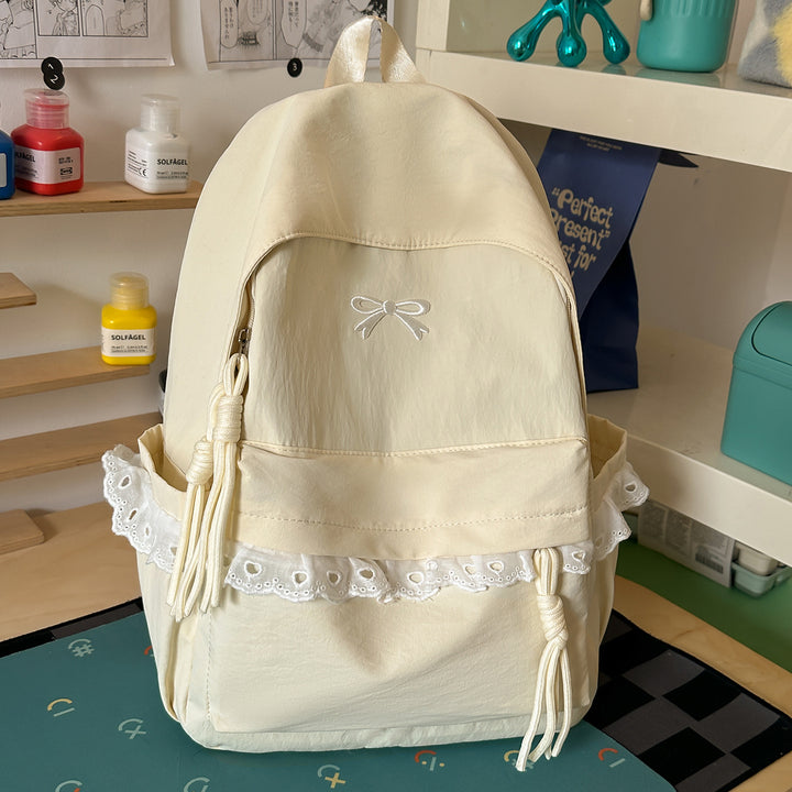 Stylish Embroidered Bow-Accent Backpack Bowlift
