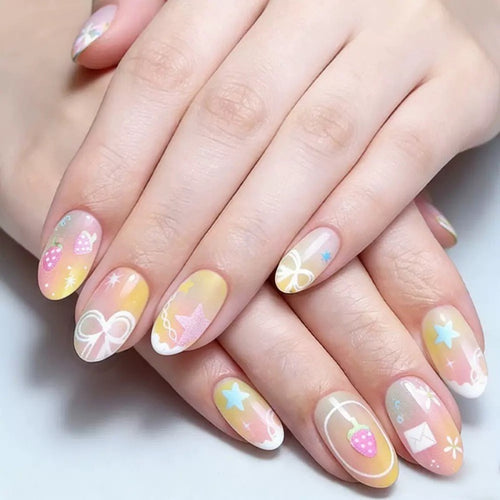 Creative artificial nails with colorful designs Bowlift