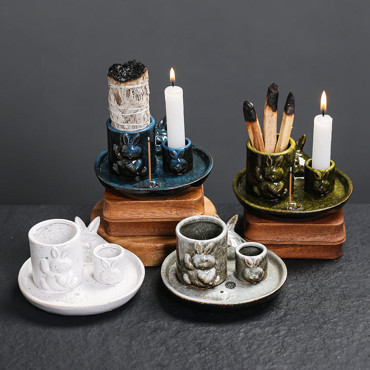 Ceramic Rabbit-Themed Incense Holder