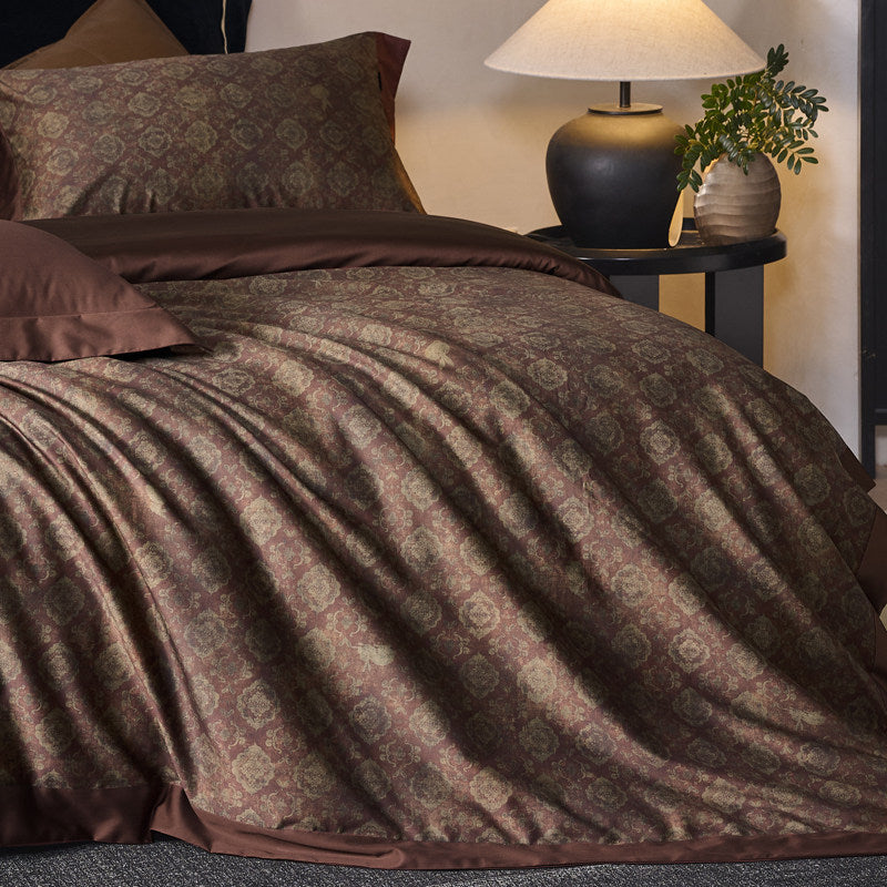 Reversible Sateen Medallion Duvet Cover Set with Hidden Closure