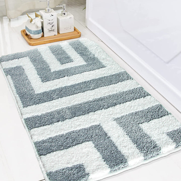 Plush Geometric Pattern Bath Mat Bowlift