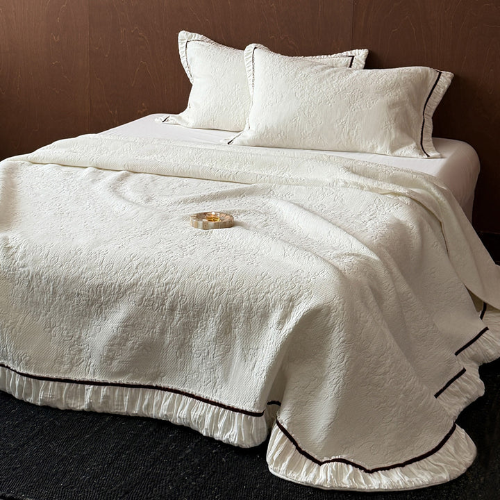 Quilted Ruffle-Trim Bedspread and Pillow Sham Set