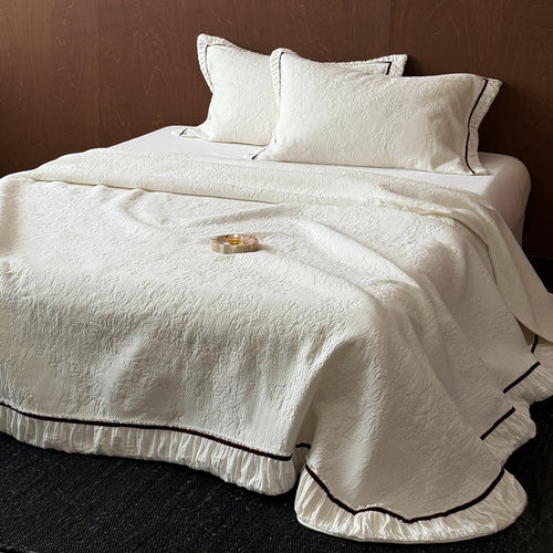 Quilted Ruffle-Trim Bedspread and Pillow Sham Set