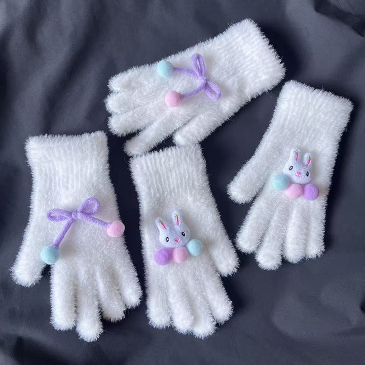 Cute Plush Rabbit-Themed Fingerless Gloves Bowlift