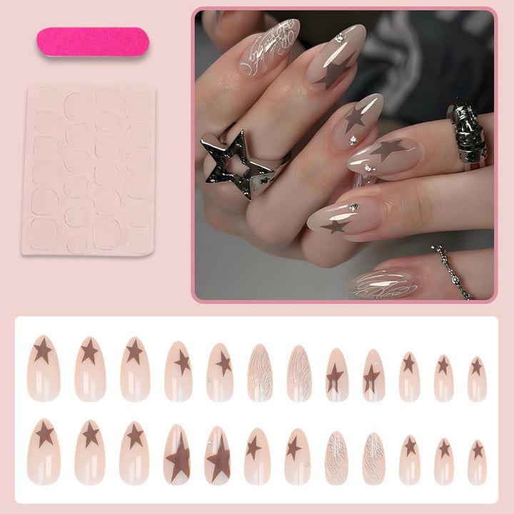 Artificial nail set with elegant star motifs and glitter accents Bowlift