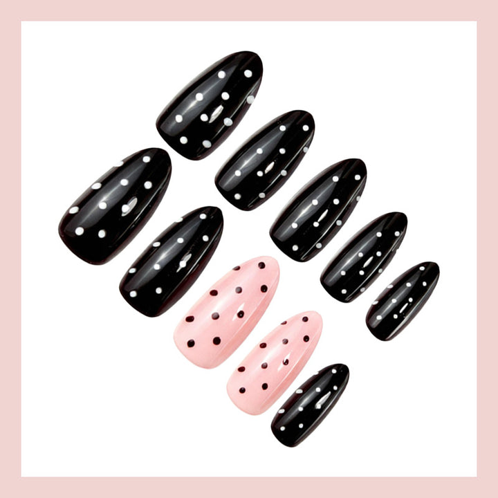 Acrylic Nail Set with Elegant Polka-Dot Design Bowlift