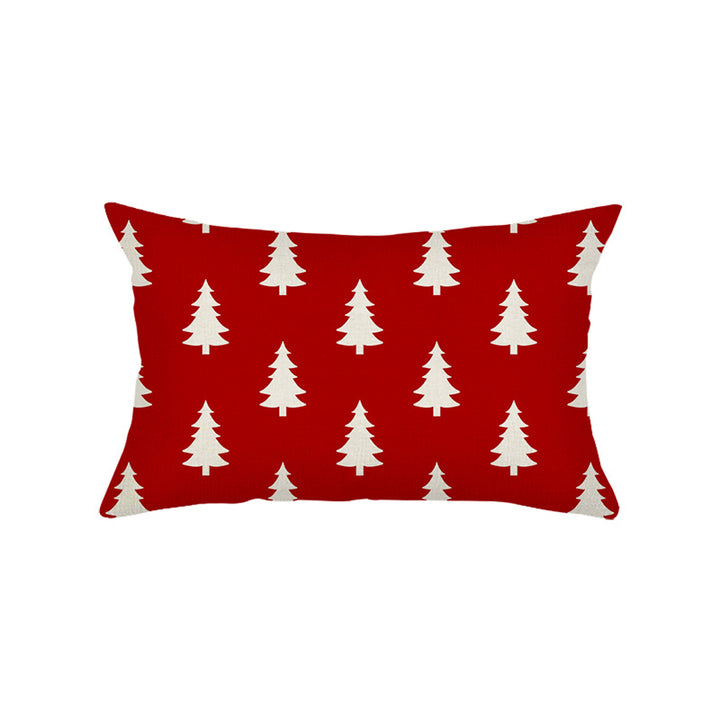 Rectangular Linen-Texture Holiday Throw Pillow Cover with Merry Christmas Script and Tree & Snowflake Motif