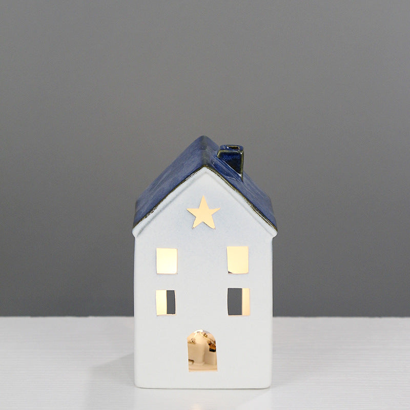 Ceramic House-Shaped Decorative Lantern Bowlift