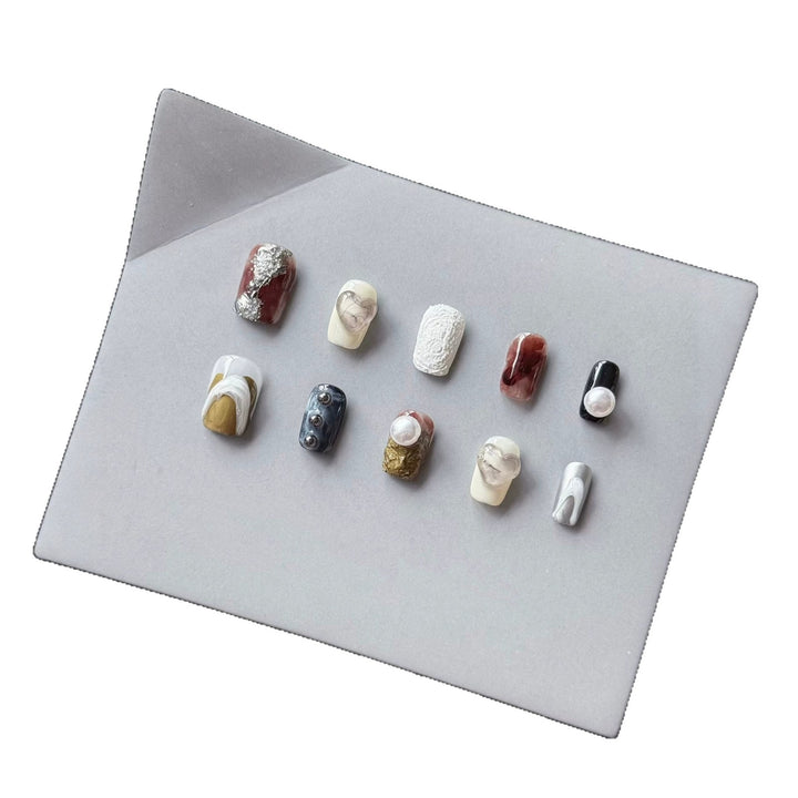 Artistic Press-On Nail Set with Unique Abstract Designs  1791774457