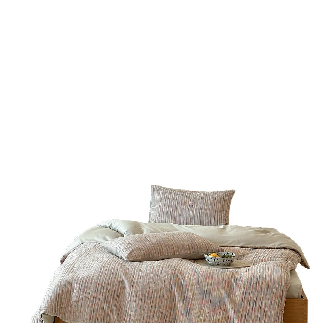 Light bedding set made of cotton-linen blend with fine striped structure and reversible function