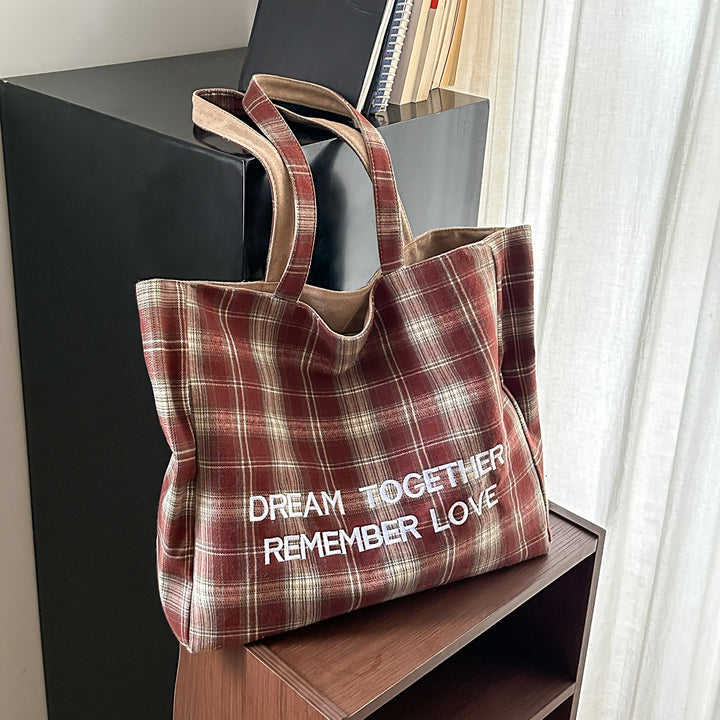 Plaid Patterned Tote Bag Bowlift