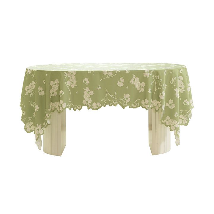 Rectangular tablecloth with olive branch pattern and wavy hem