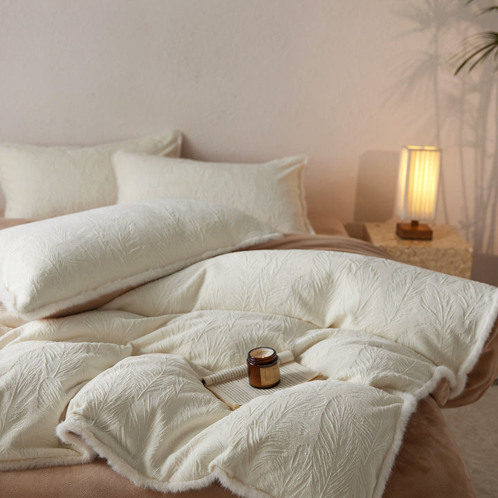 Embossed Cotton-Blend Duvet Cover Set with Botanical Jacquard Texture