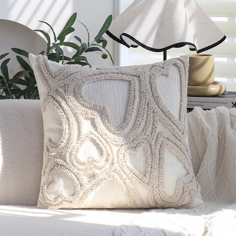 Square cushion cover with three-dimensional looped heart relief made of soft bouclé mix Bowlift