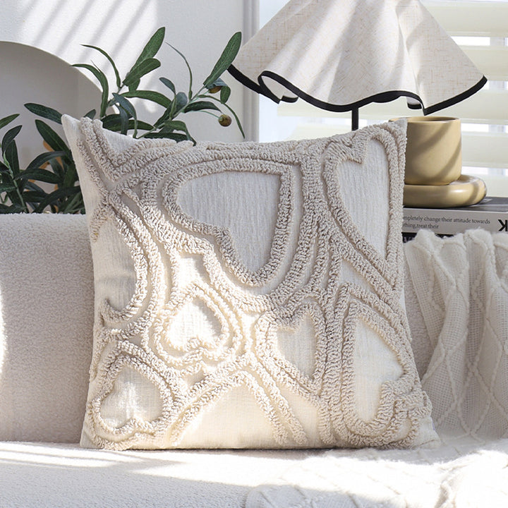 Square cushion cover with three-dimensional looped heart relief made of soft bouclé mix Bowlift
