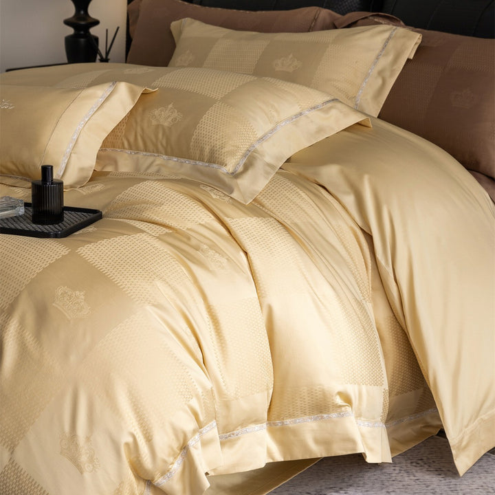 Silk-Effect Jacquard Sheet and Sham Ensemble with Satin Border
