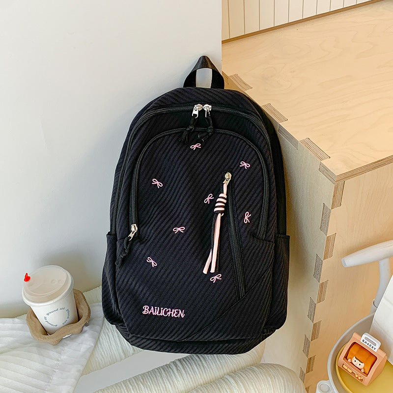 Stylish Embroidered Bow-Accent Casual Backpack Bowlift