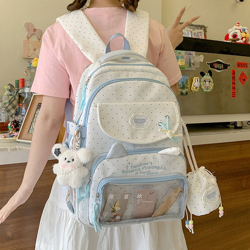 Polka Dot Design Backpack with Multiple Compartments Bowlift