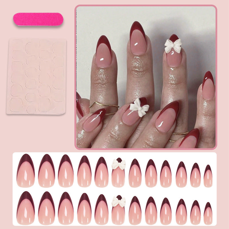 Acrylic Nail Set with Elegant Bows and Glamorous Accent Bowlift