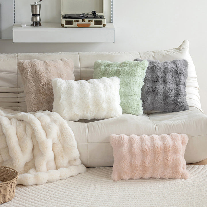 Plush Faux Fur Square Decorative Throw Pillow Cover with Removable Zip