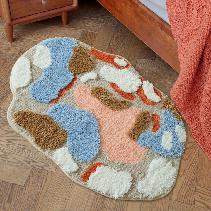 High-pile bathroom rug in organic shape with abstract textured pile Bowlift