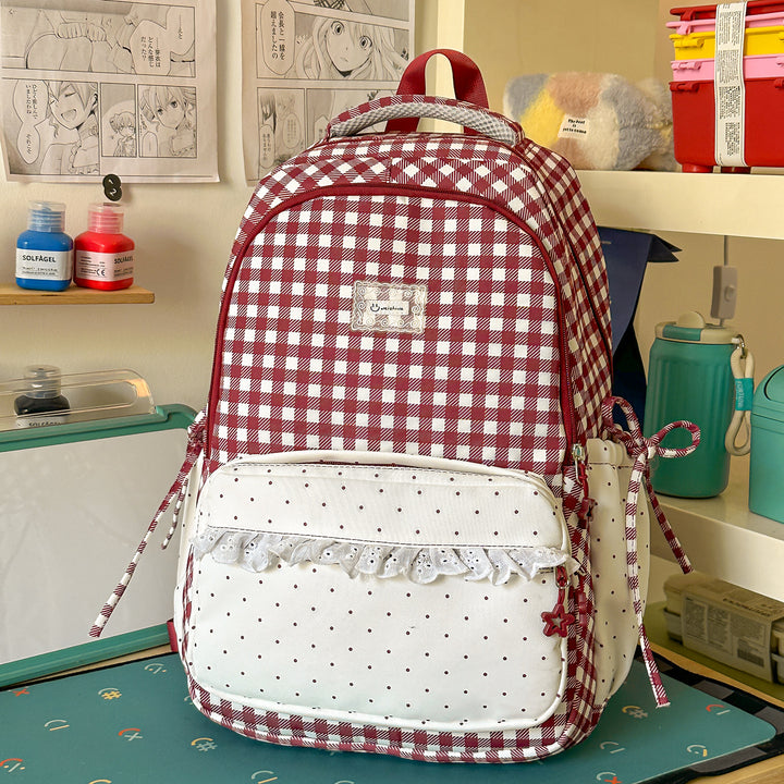 Playful Gingham Patterned School Backpack Bowlift