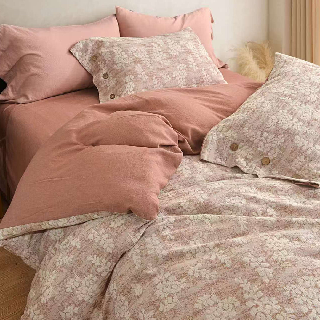 Luxury Floral Jacquard Cotton Duvet Cover Set with Button Closure