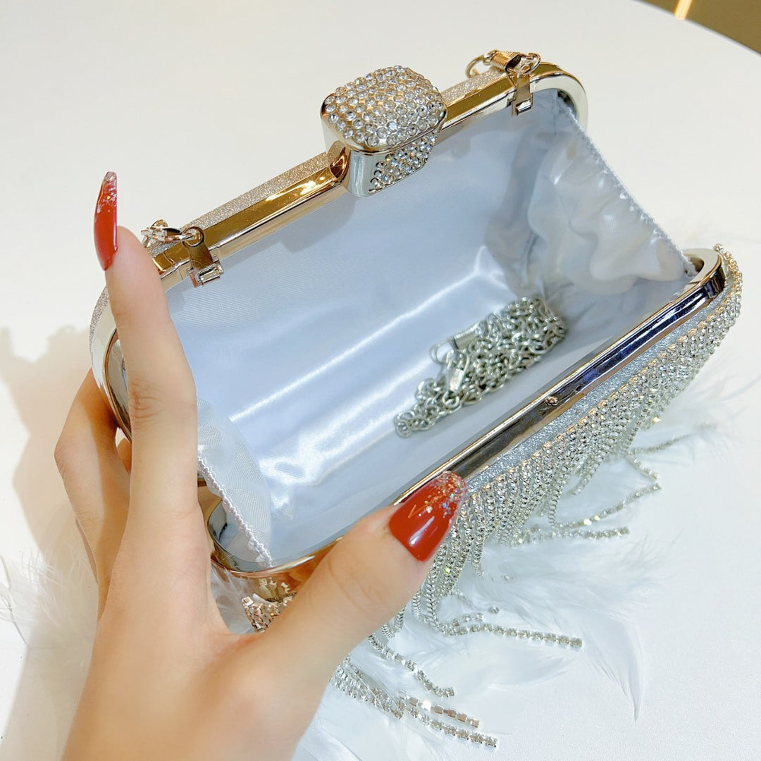 Feather-Embellished Evening Clutch