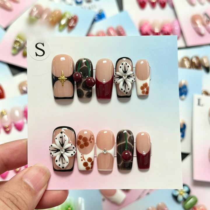 Decorative Floral and Gem-Embellished Press-On Nails