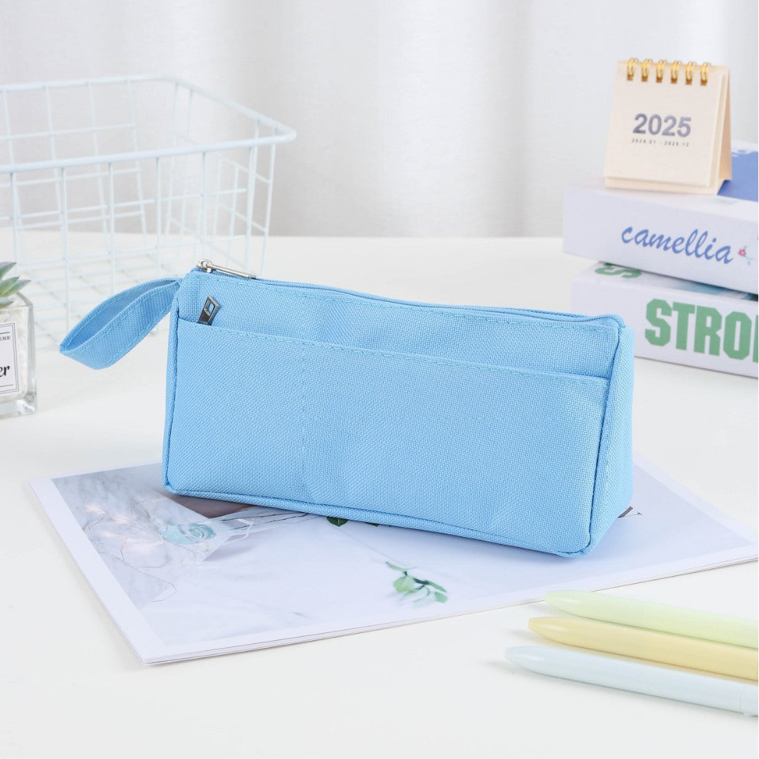 Canvas Zip Pouch Pencil Case with External Pocket and Wrist Strap Bowlift