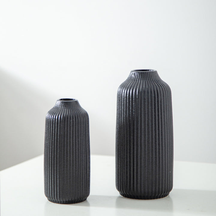 Elegant Ribbed Ceramic Decorative Vase Bowlift