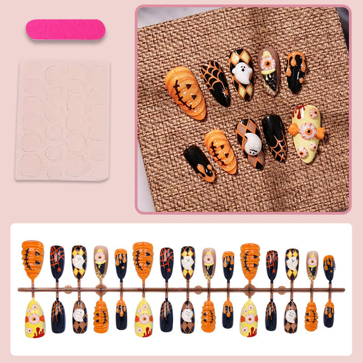 Artificial nail set with Halloween motifs and festive designs Bowlift