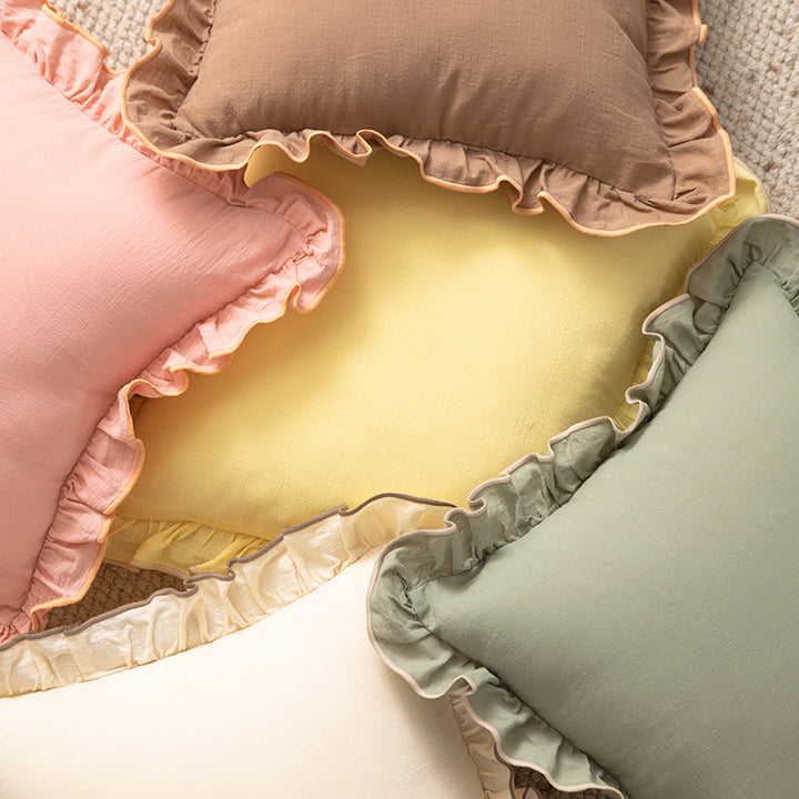 Decorative cushion with frill ruffle and linen texture Bowlift