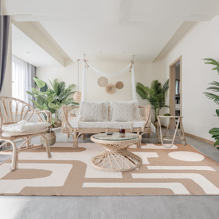 Modern flat-woven living room rug with abstract geometric design Bowlift