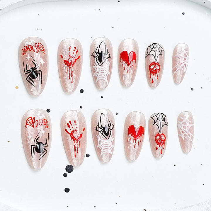 Artistic Press-On Nail Set with Cherry Blossom Design Bowlift