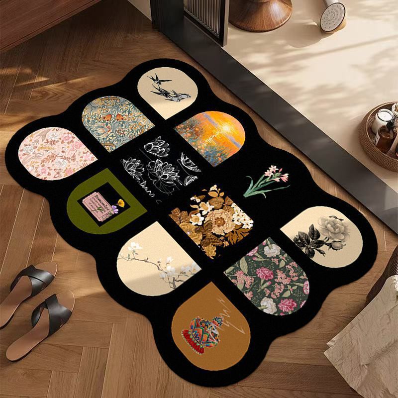Artistic Floral Patterned Area Rug Bowlift