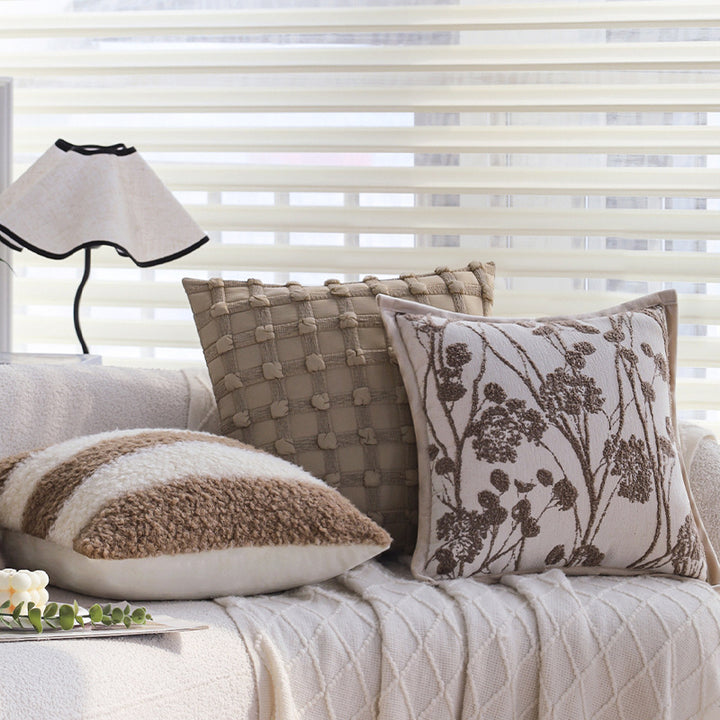 Rectangular decorative cuddle pillow cover with striped teddy boucle look and sherpa finish Bowlift