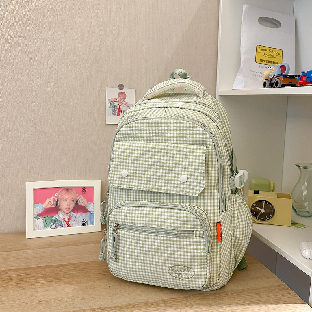 Gingham Print Multi-Pocket Backpack Bowlift