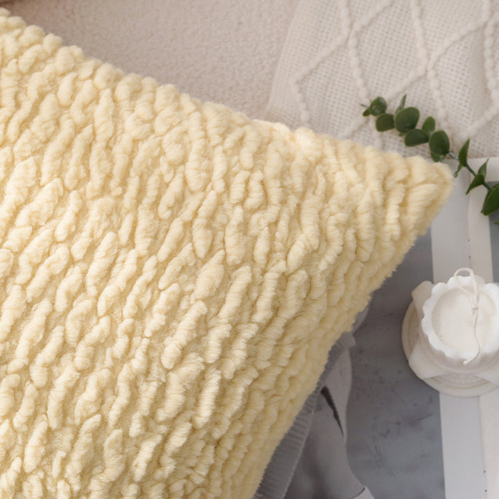 Square decorative cushion cover in striped teddy bouclé look with soft micro plush Bowlift