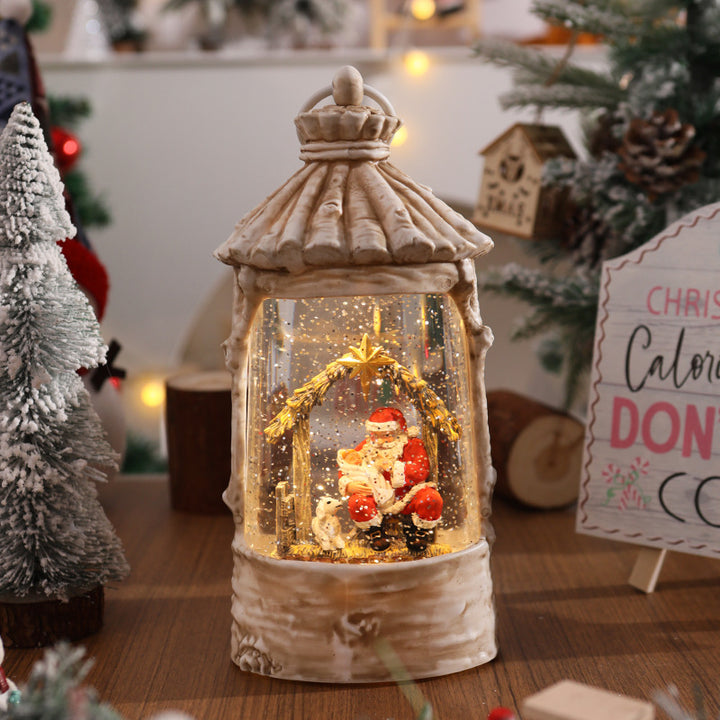 Illuminated Christmas lantern with snow scenes Bowlift