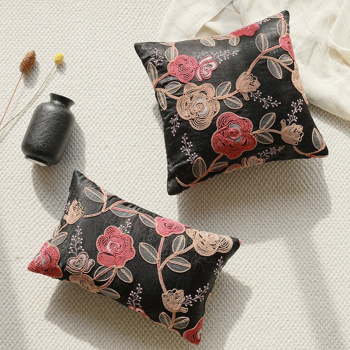 Exquisite decorative pillow with floral embroidery design
