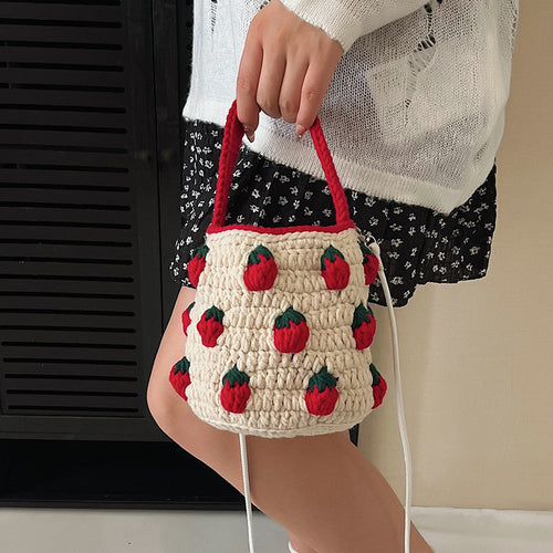 Cute Crochet Strawberry-Themed Mini Bucket Bag