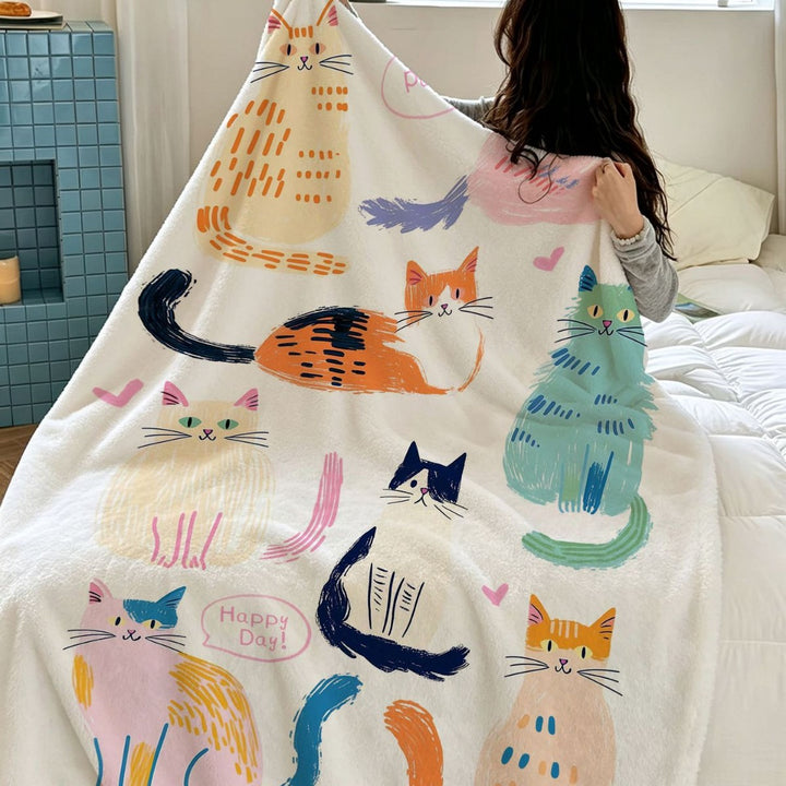 Soft Plush Cat-Themed Throw Blanket